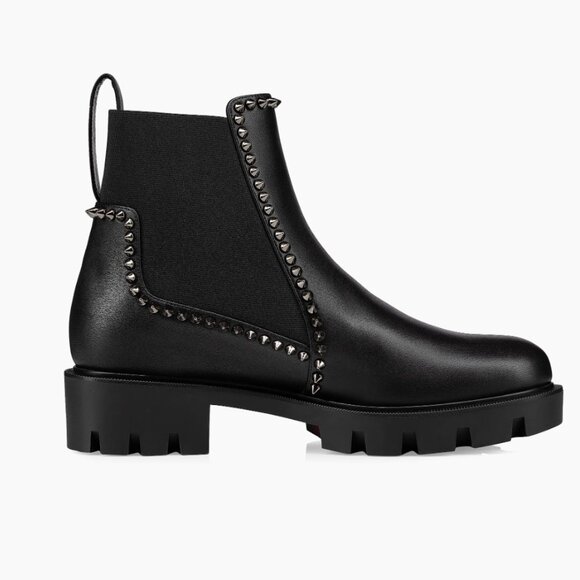 Christian Louboutin 3221092 Out Lina Spike Lug Black Calf Ankle Boot, 38.5, 39.5 - Picture 1 of 16